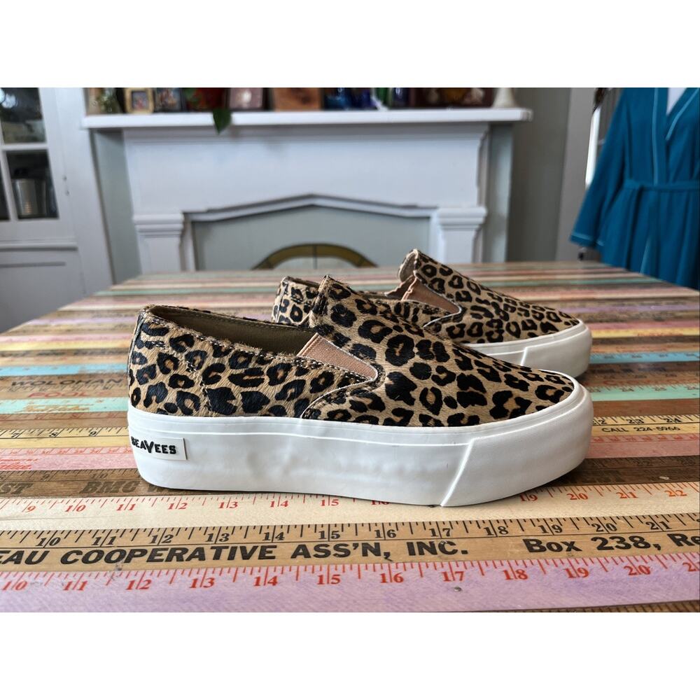 $130 SEAVEES Sz 7 Sneakers Baja Platform Mulholland Leopard Cowhide Leather Boho - Picture 7 of 14